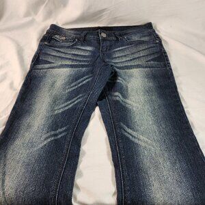 Material Girl Juniors Size 9 Blue Jeans Flared Wide Cuff Stretch Comfort FastShp